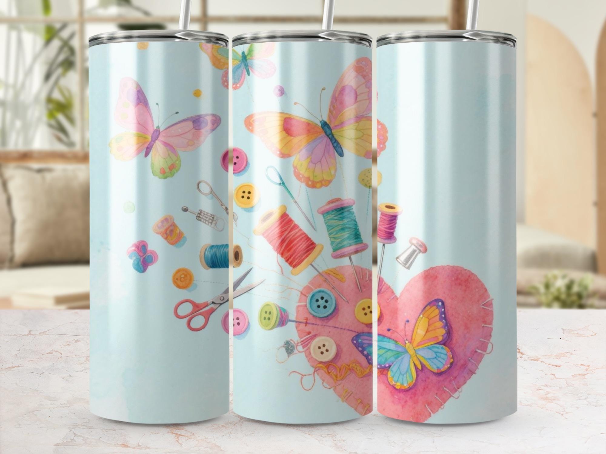 Butterfly Sewing Tumbler Wrap: Crafting Sublimation Design (Digital Download)