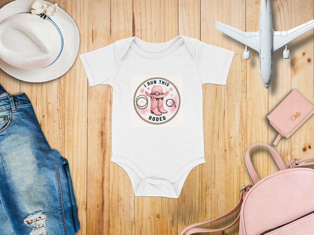 I Run This Rodeo T-Shirt: Pink Cowboy Boots & Hat - Baby Cowgirl Outfit