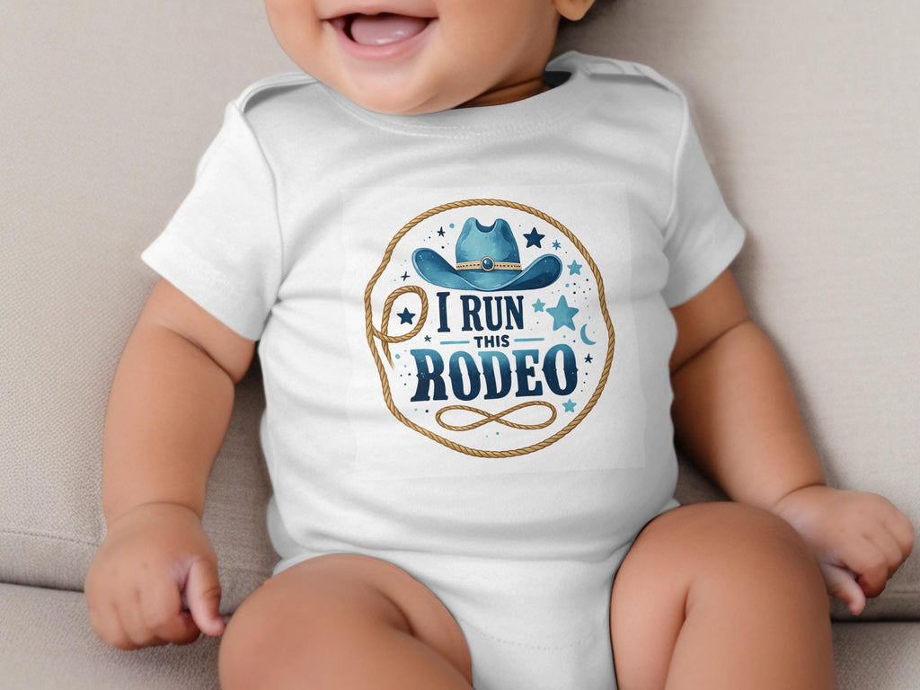 I Run This Rodeo T-Shirt, Rodeo Onesie, Cowboy Hat Shirt, Western Baby, Cowboy Baby, Rodeo Party, Baby Shower Gift, New Baby Gift, cowboy