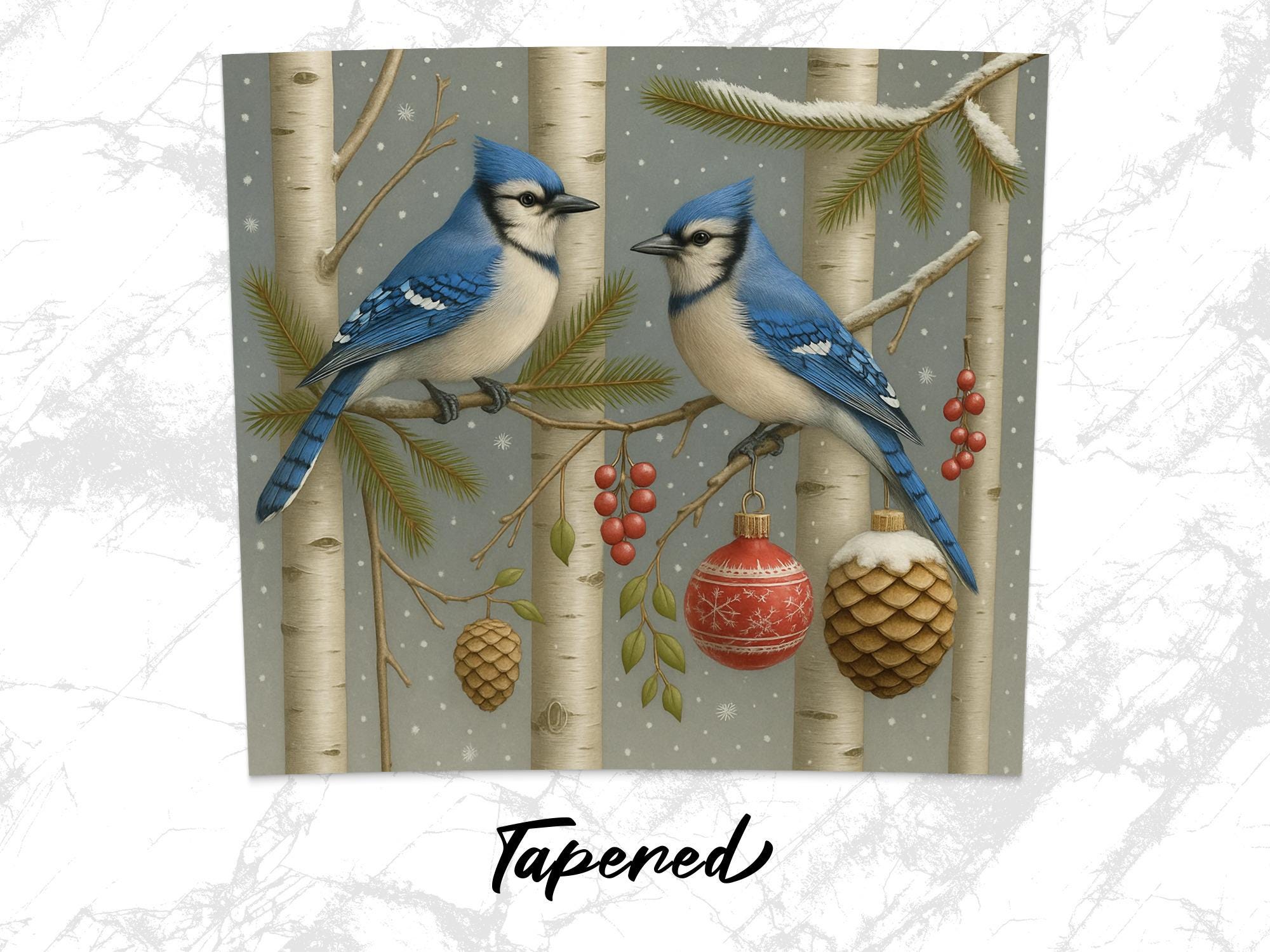 Blue Jay Tumbler Wrap: Winter Bird Birch Tree PNG (Digital Download 20oz Tumbler Design)