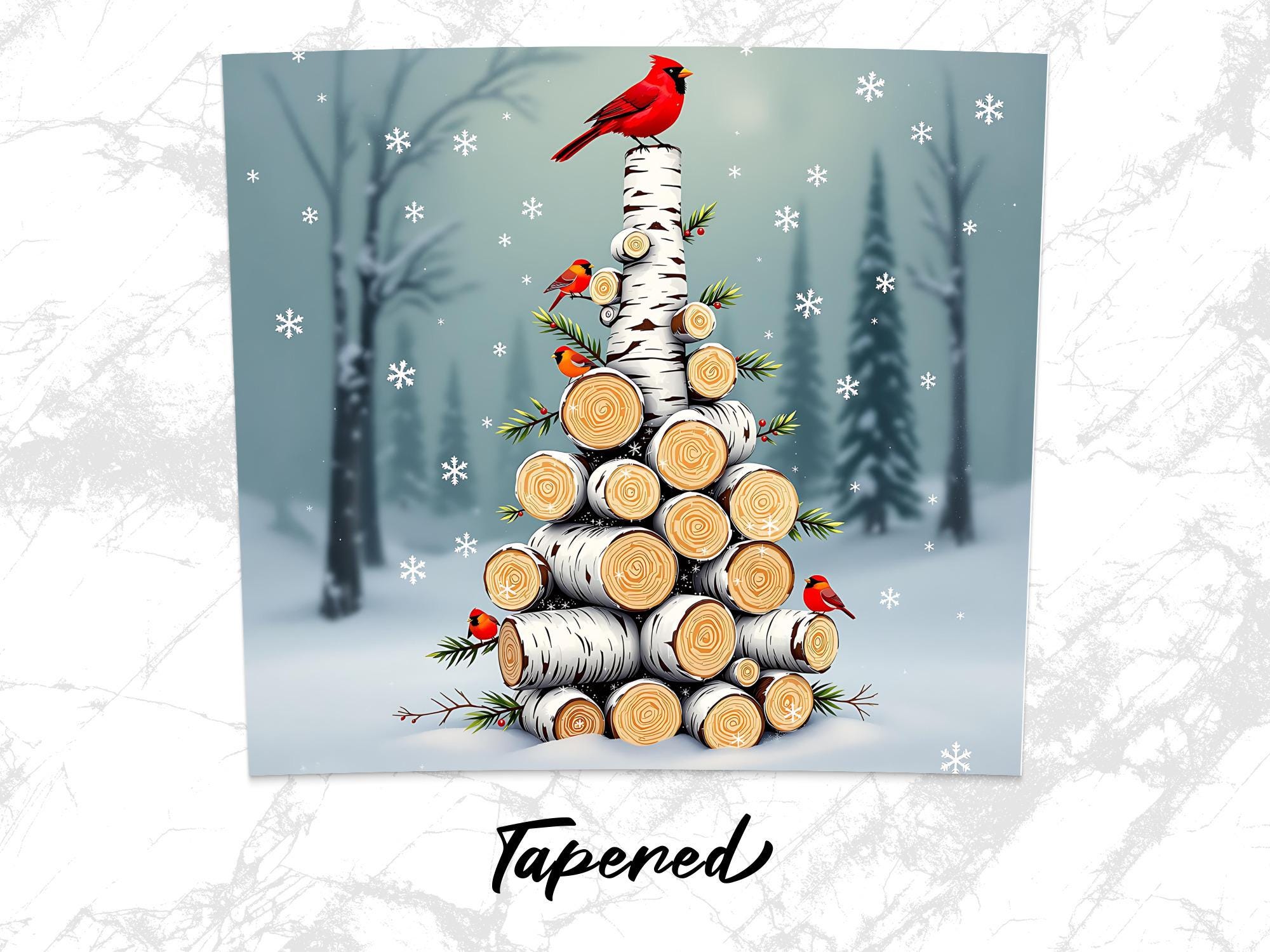 Cardinal Tumbler Wrap: Winter Bird Christmas Tree PNG (Digital Download)