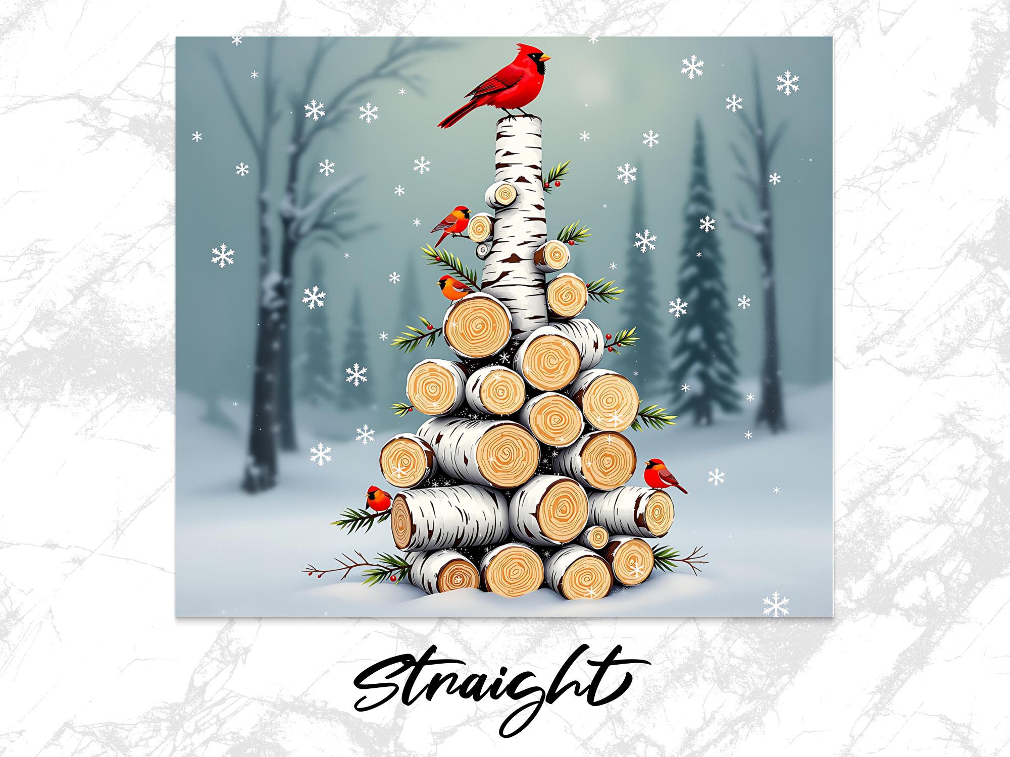 Cardinal Tumbler Wrap: Winter Bird Christmas Tree PNG (Digital Download)
