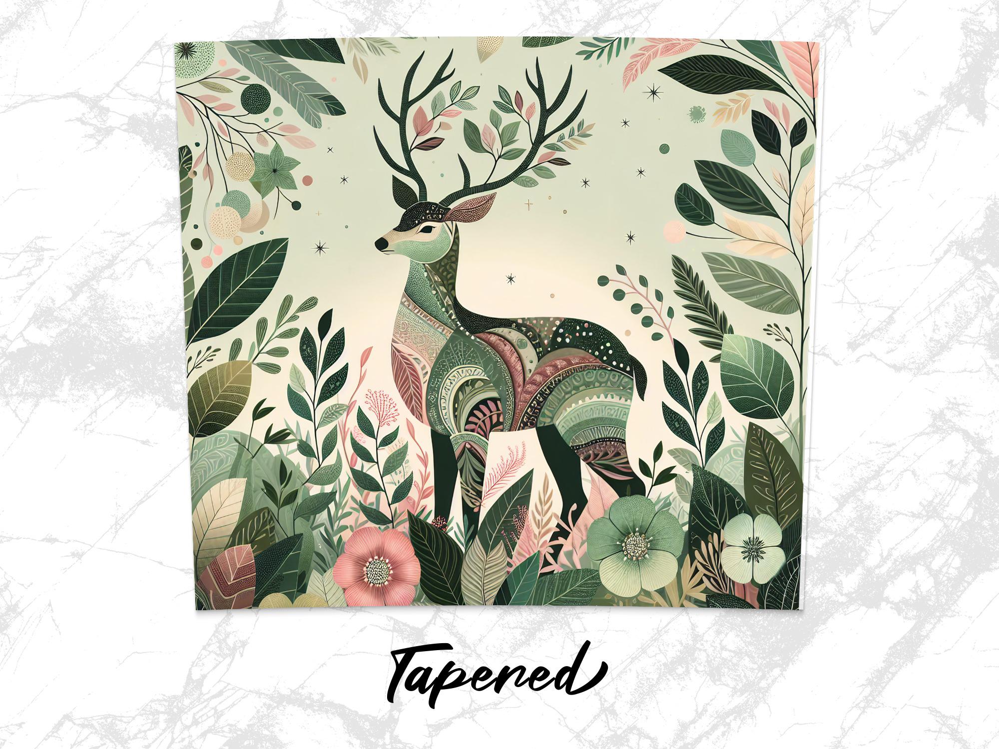 Floral Deer Tumbler Wrap: Boho Buck, Flowers, Leaves (Digital Download)