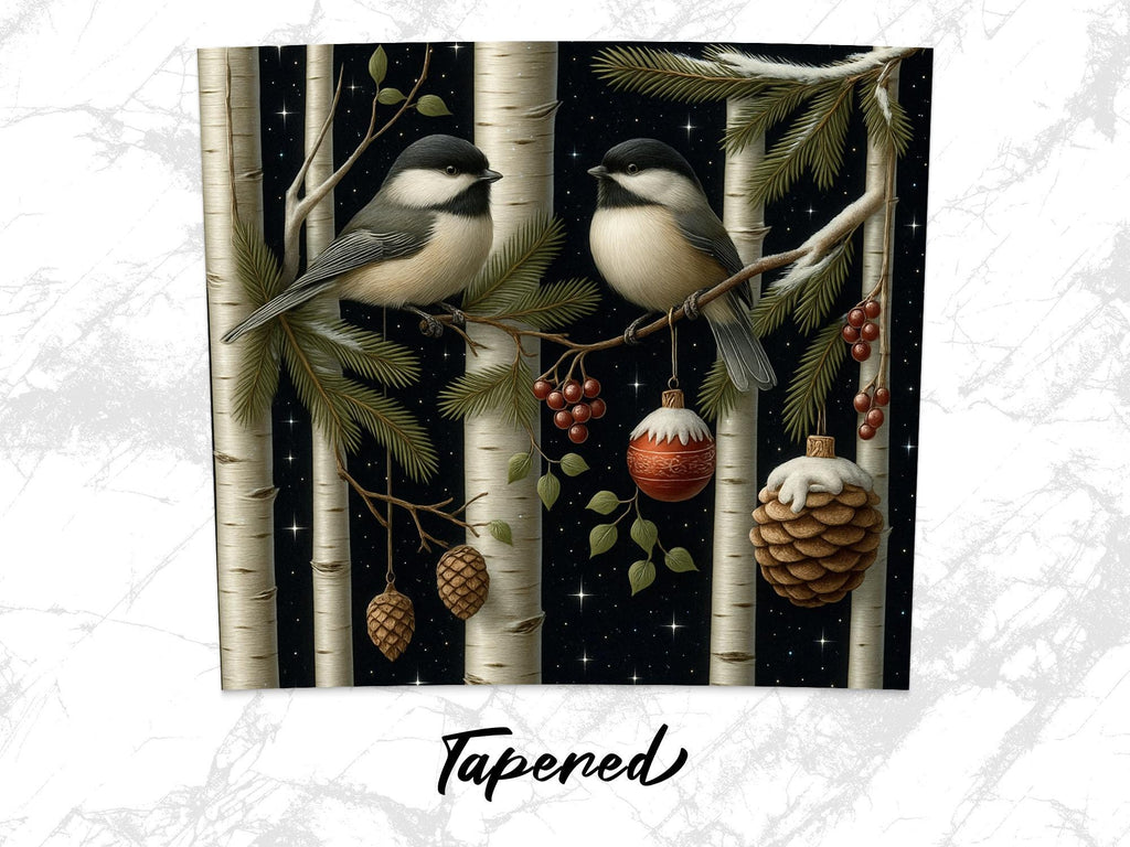 Winter Chickadee Tumbler Wrap: Birch Tree Starry Night (PNG Digital Download)
