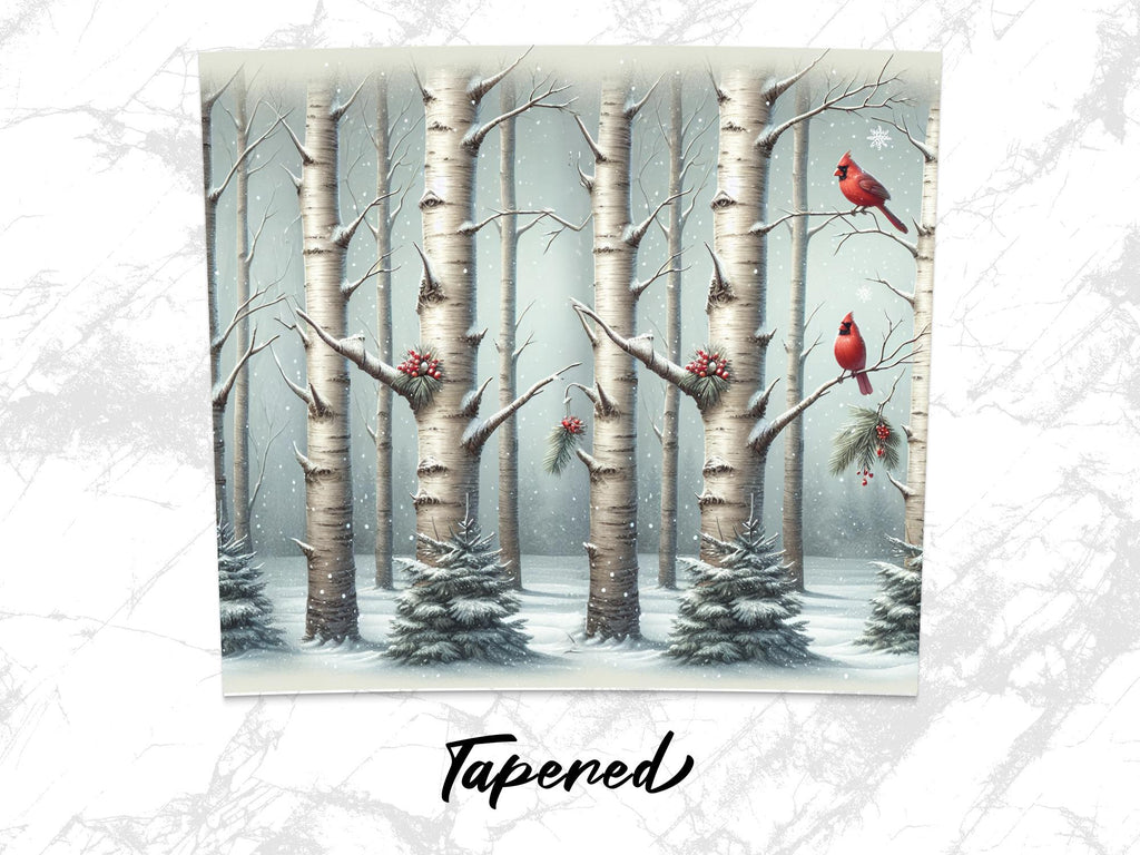Cardinal Winter Scene Tumbler Wrap: Snowy Birch Tree PNG (Digital Download 20oz Tumbler Design)