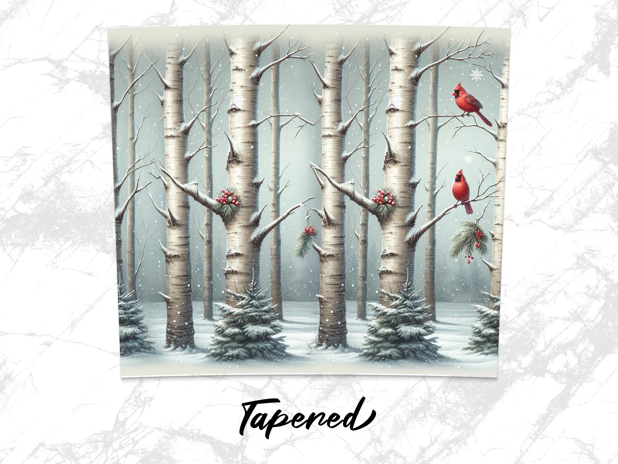 Cardinal Winter Scene Tumbler Wrap: Snowy Birch Tree PNG (Digital Download 20oz Tumbler Design)