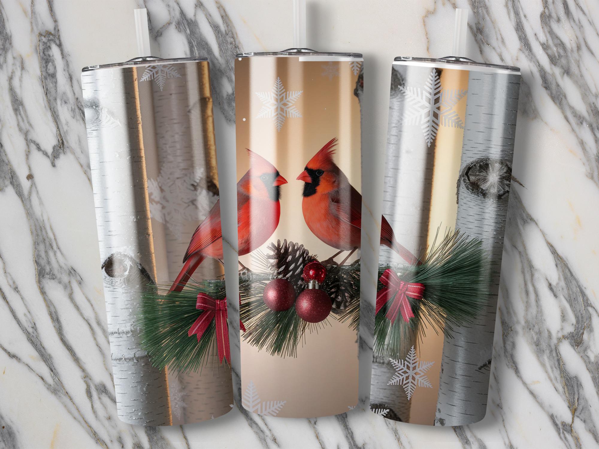 Cardinal Tumbler Wrap: Winter Bird Christmas Design (PNG Digital Download)