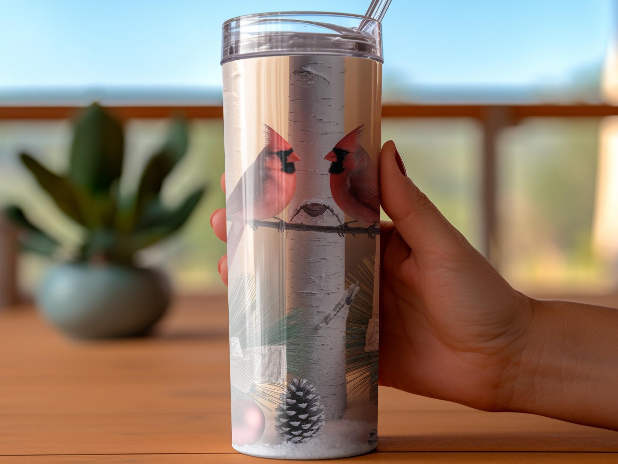 Cardinal Tumbler Wrap: Winter Birds Sublimation Design (PNG Digital Download)