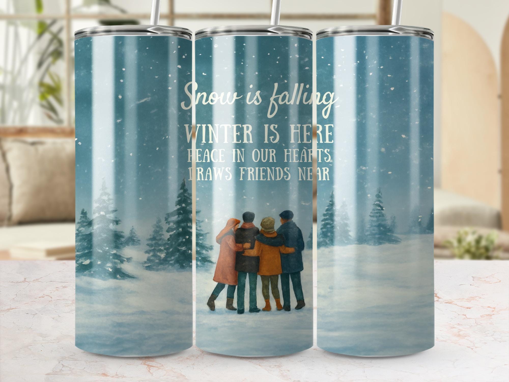 Winter Friends Tumbler Wrap: Snow Scene Sublimation Design (20oz Tumbler) (Digital Download