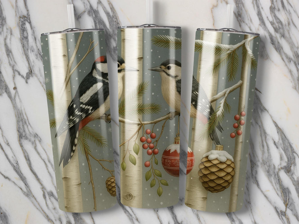 Woodpecker Christmas Tumbler Wrap: Winter Bird PNG (Digital Download)