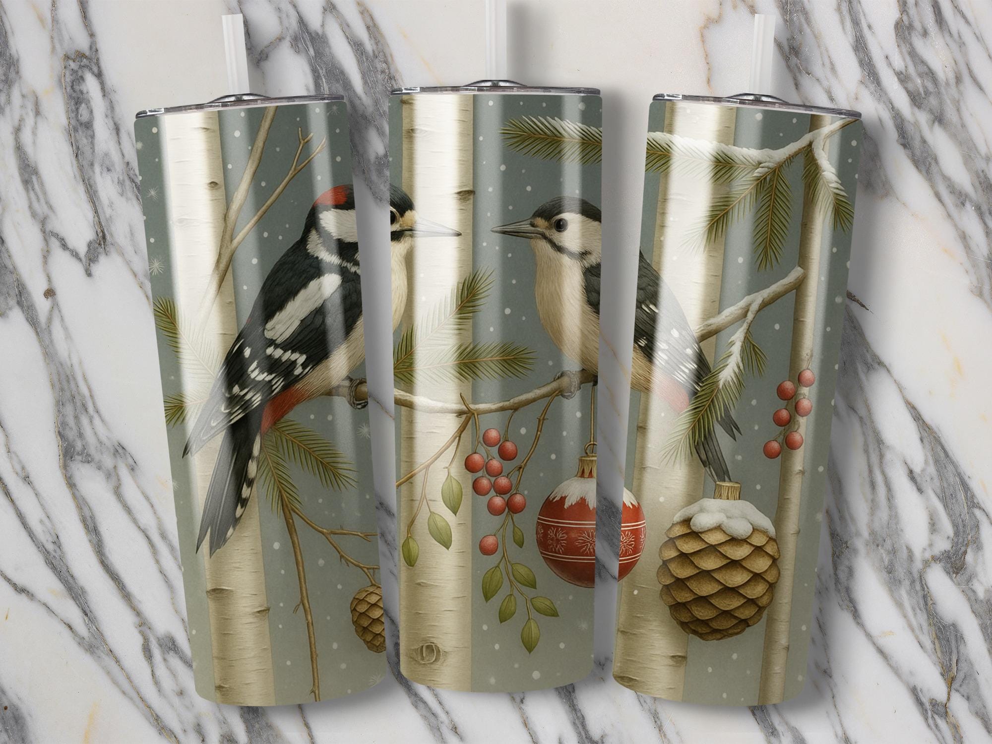 Woodpecker Christmas Tumbler Wrap: Winter Bird PNG (Digital Download)