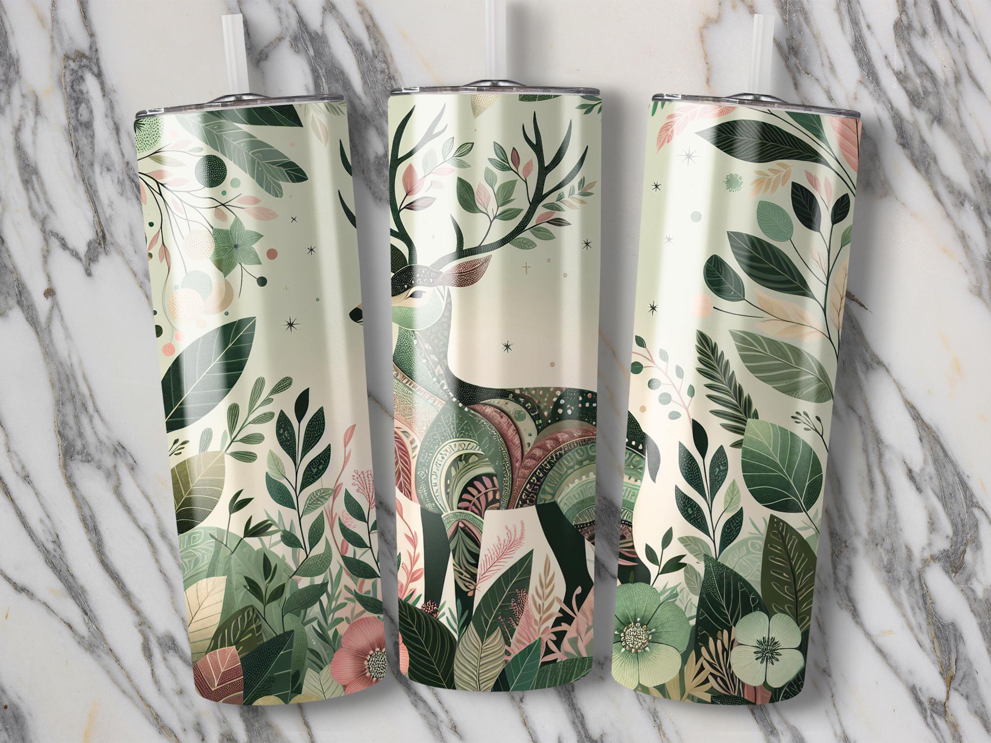 Floral Deer Tumbler Wrap: Boho Buck, Flowers, Leaves (Digital Download)