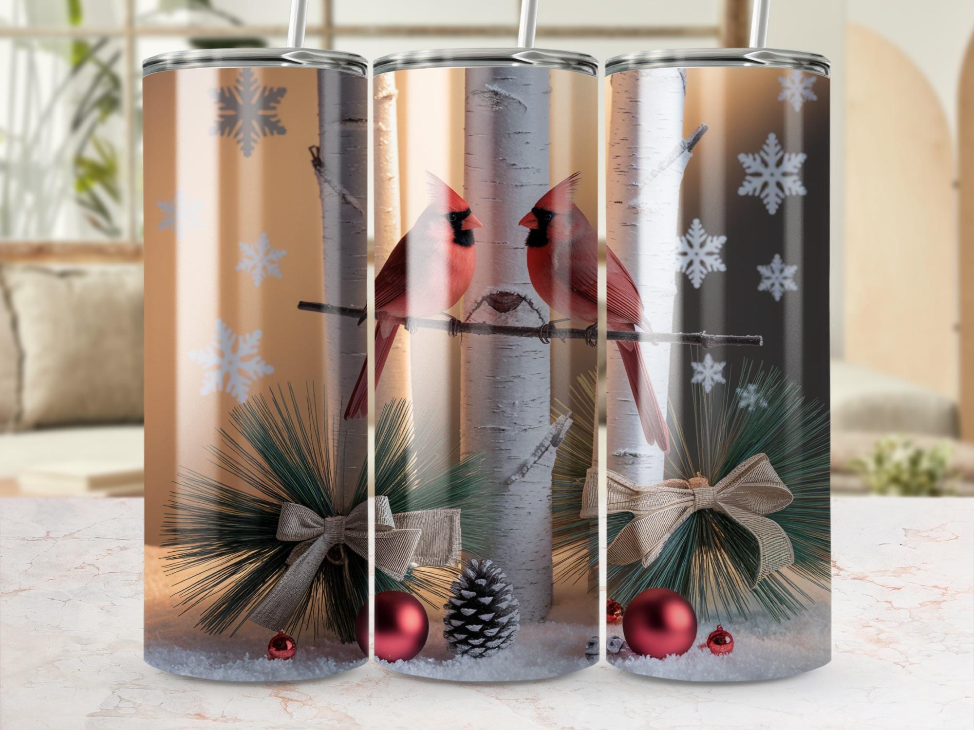 Cardinal Tumbler Wrap: Winter Birds Sublimation Design (PNG Digital Download)