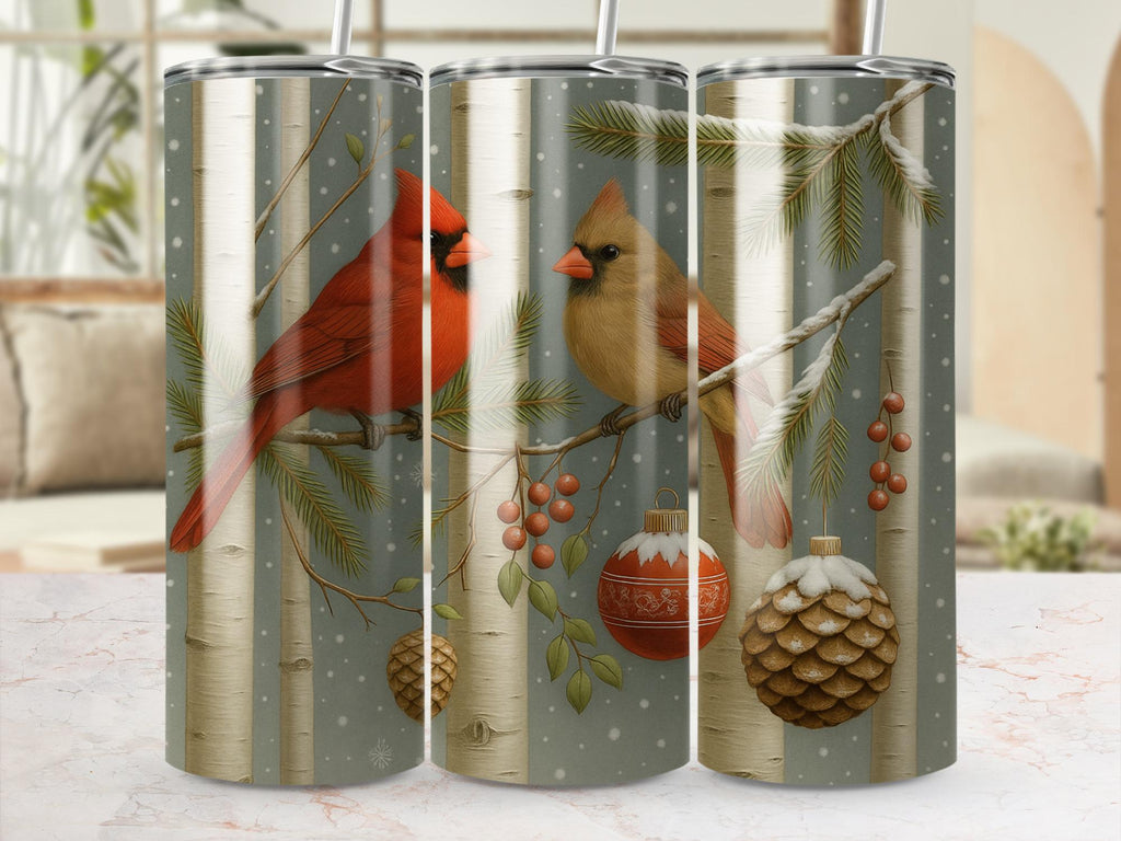Cardinal Winter Scene Tumbler Wrap: Birch Tree PNG (Digital Download)