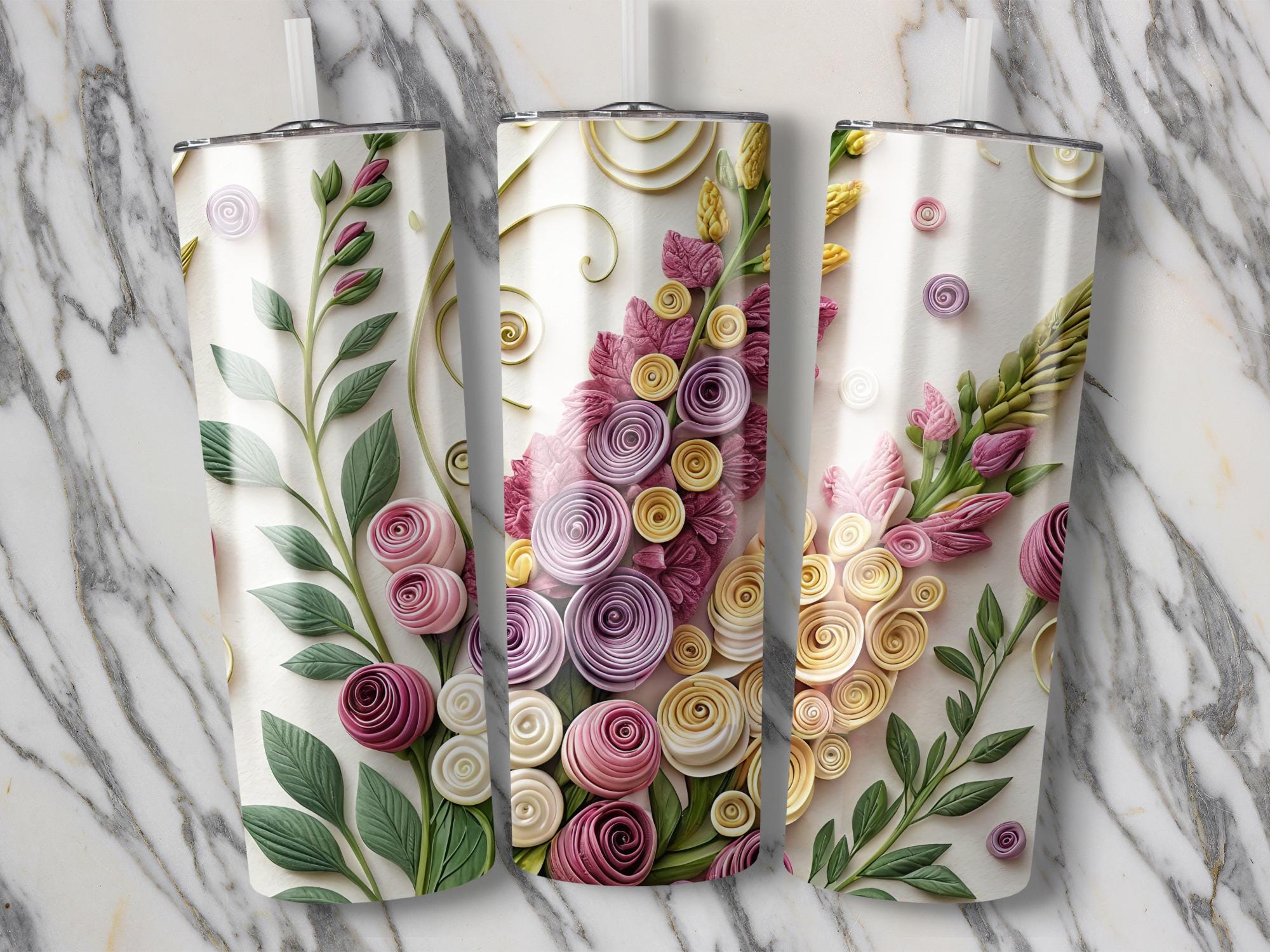 Quilled Flower Tumbler Wrap: Snapdragon Floral Sublimation Design (Digital Download)