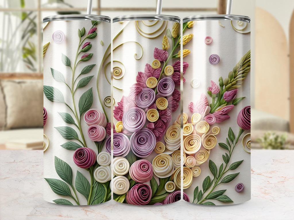 Quilled Flower Tumbler Wrap: Snapdragon Floral Sublimation Design (Digital Download)