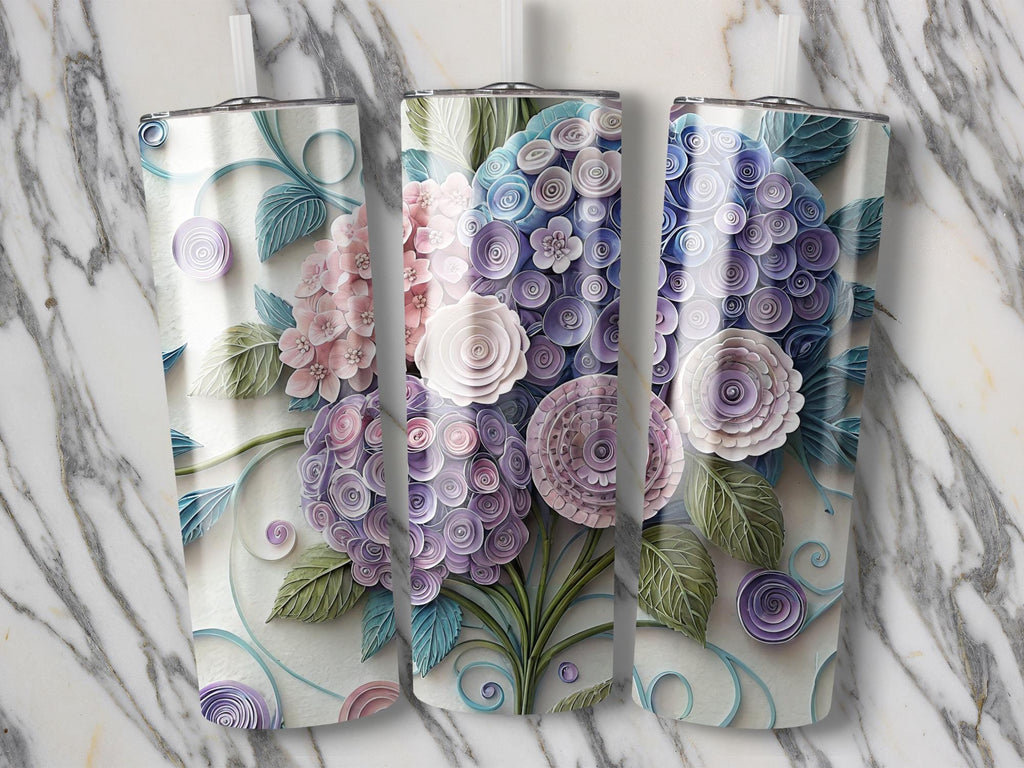 Quilled Hydrangea Tumbler Wrap: Floral Paper Art PNG (Digital Download 20oz Tumbler)