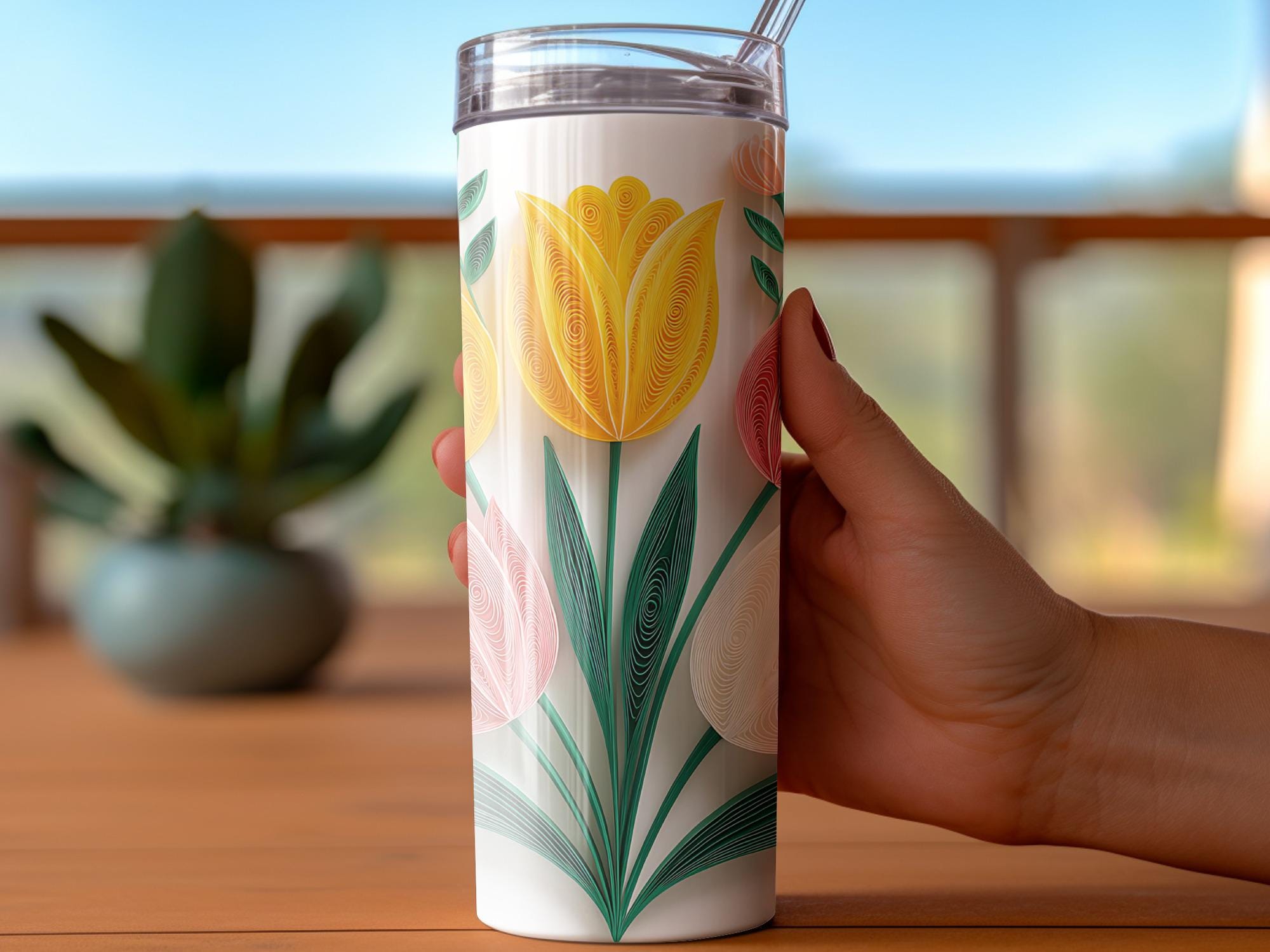 Quilled Tulips Tumbler Wrap: Paper Art Sublimation Design (Digital Download