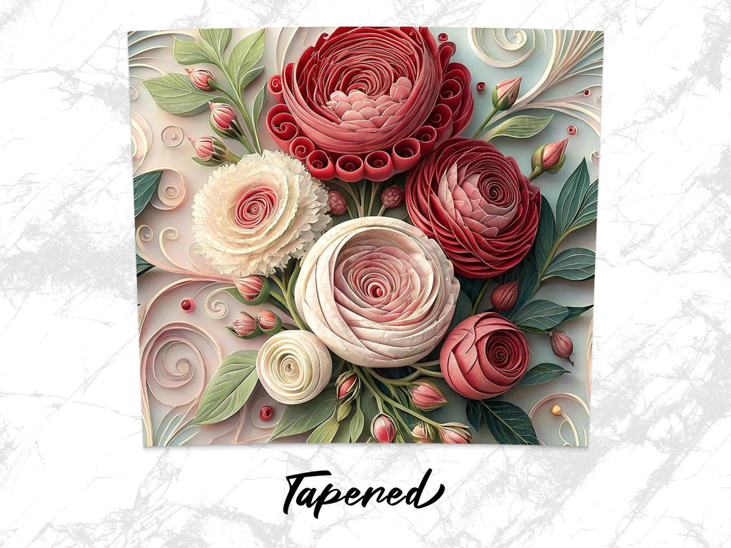 Quilled Roses Tumbler Wrap: Elegant Floral Sublimation Design (PNG Digital Download)