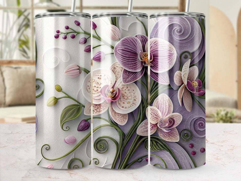 Orchid Tumbler Wrap: Purple Floral 20oz Skinny Tumbler PNG (Digital Download