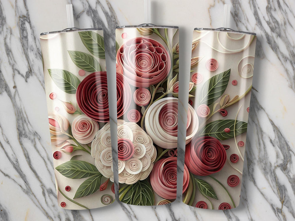 Quilling Rose Tumbler Wrap: Floral Sublimation Design (PNG Digital Download)