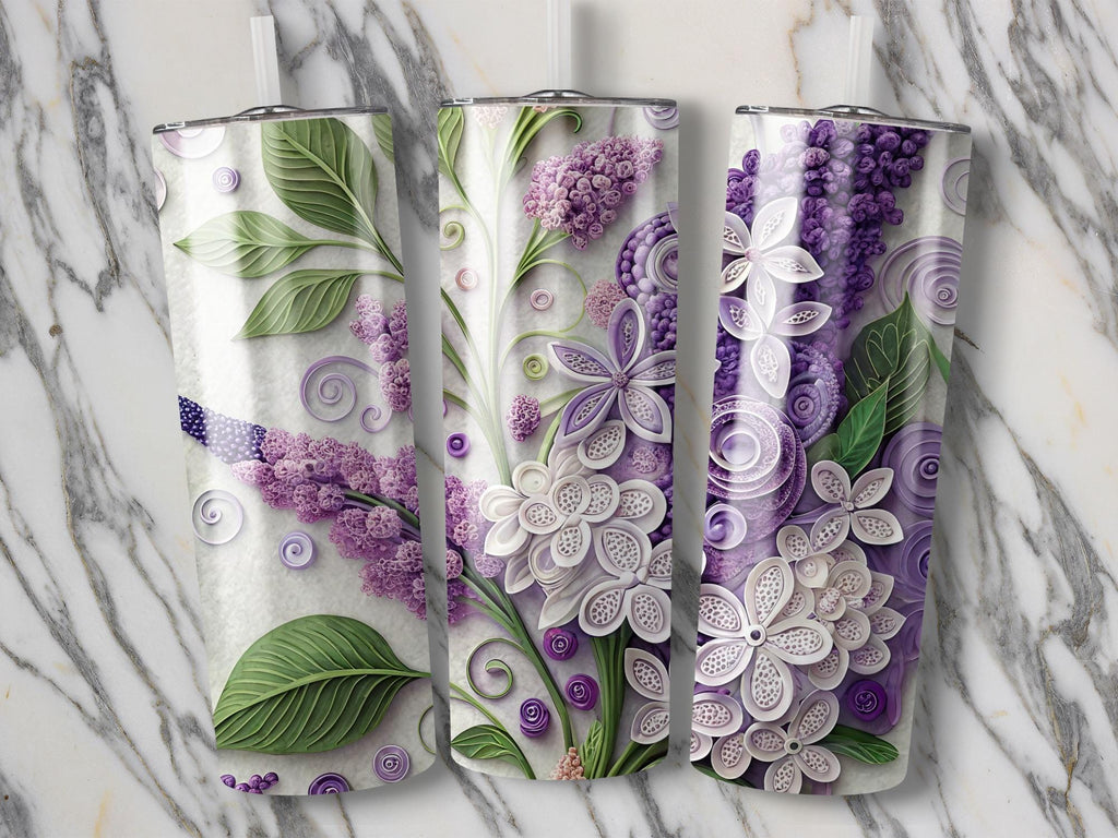 Lilac Floral Tumbler Wrap: Purple Paper Quilling PNG (Digital Download)