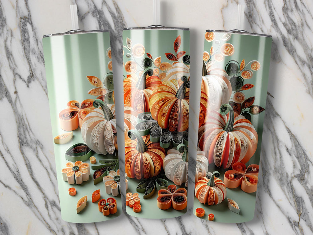 Quilled Pumpkin Tumbler Wrap: Fall Paper Art (20oz Skinny Tumbler PNG Digital Download