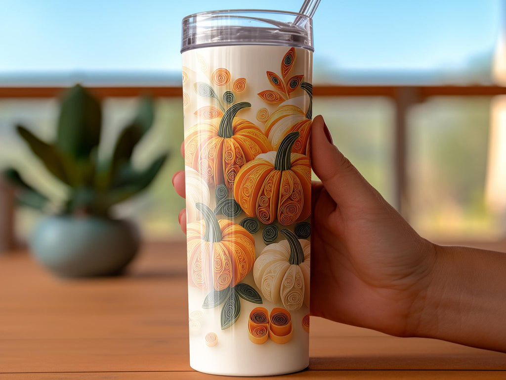 Quilled Pumpkin Tumbler Wrap: Autumn Sublimation Design (Digital Download)