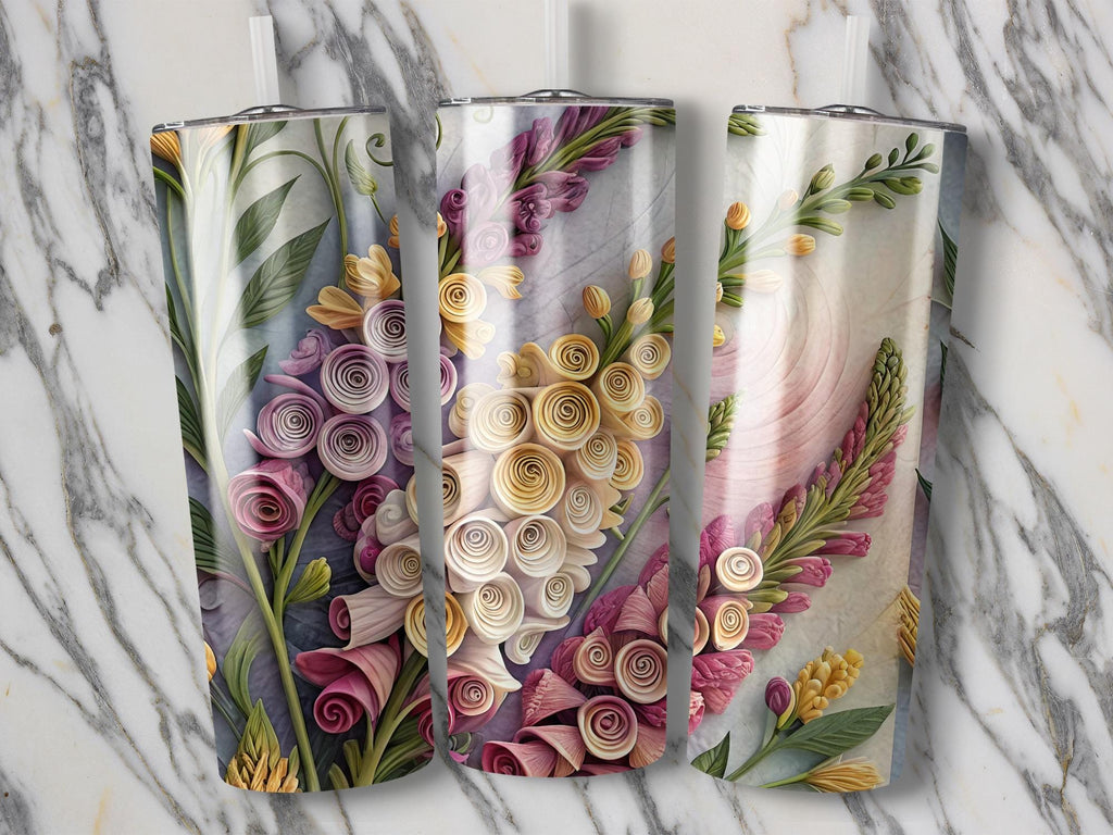 Quilled Snapdragon Flower Tumbler Wrap: 20oz Skinny Tumbler Design (PNG Digital Download)