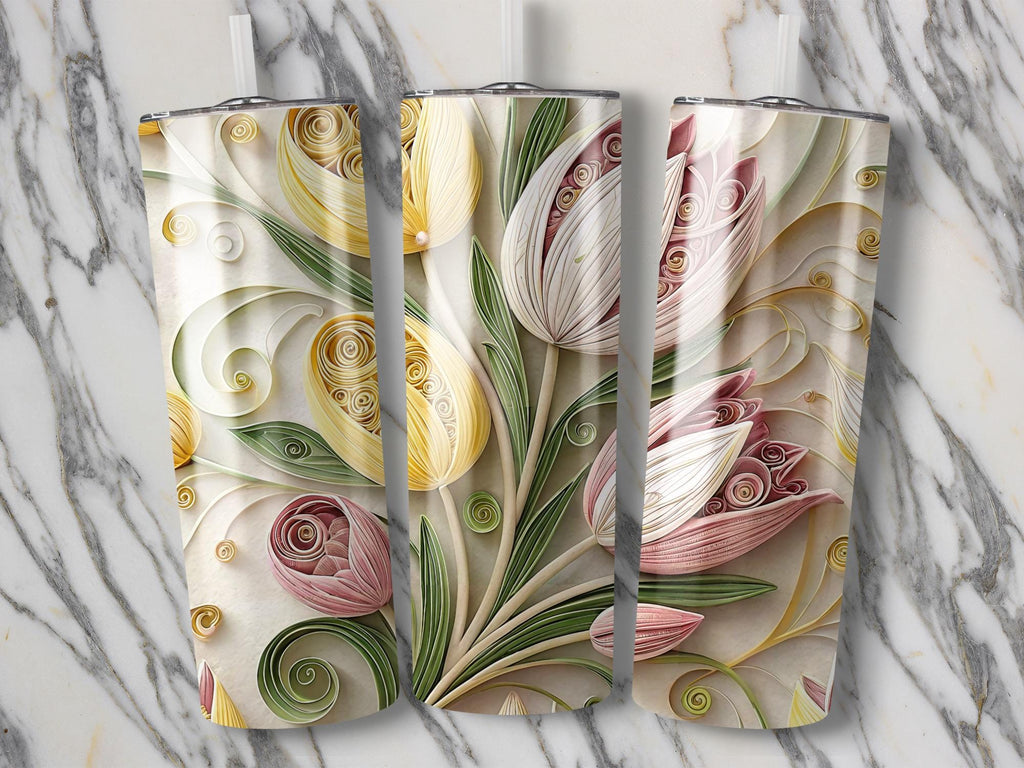 Quilled Tulip Tumbler Wrap: Spring Floral Sublimation Design (Digital Download