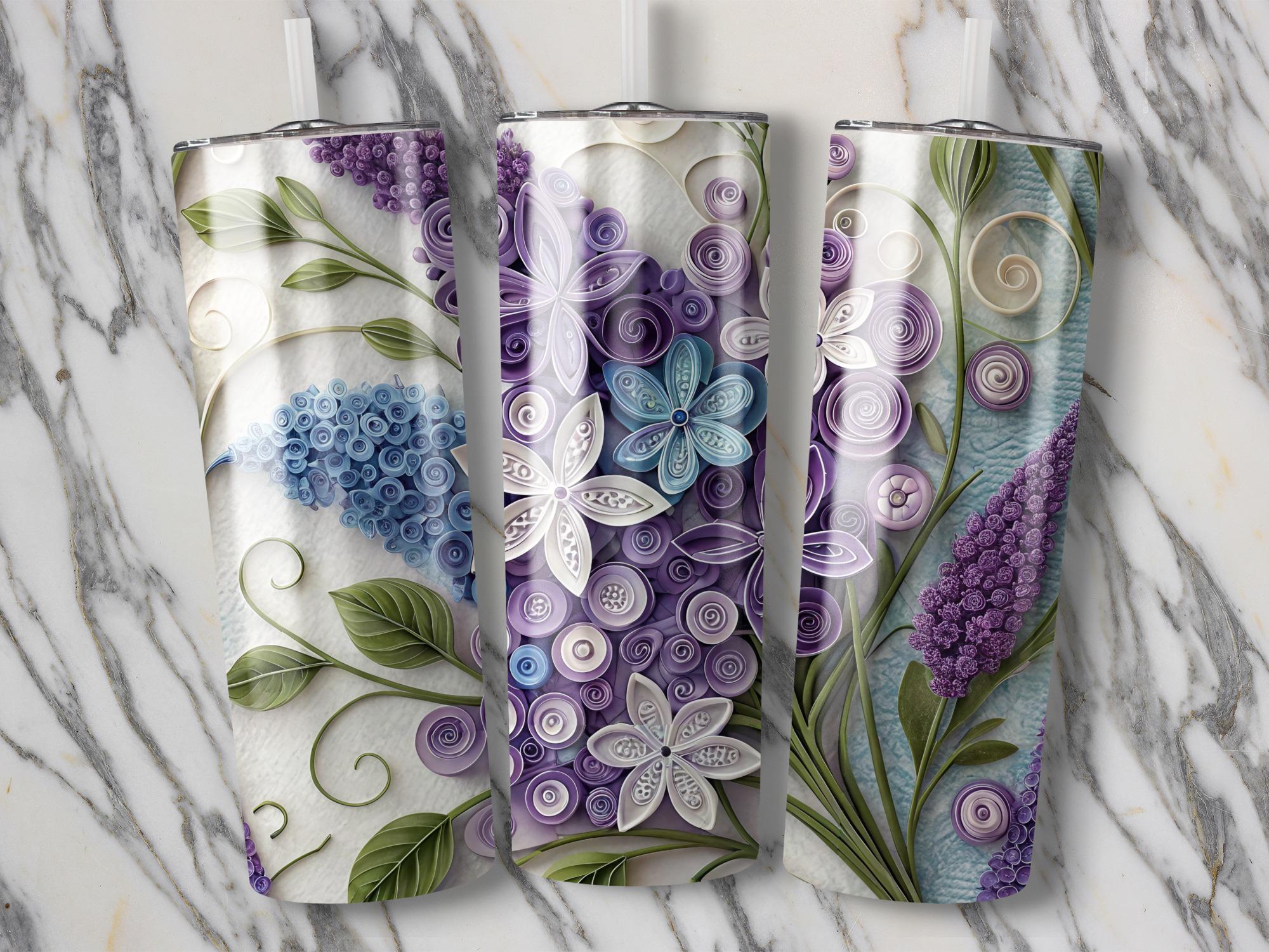 Lilac Floral Tumbler Wrap: Paper Quilling PNG (Digital Download)