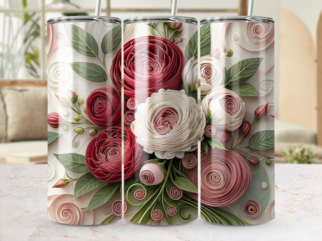 Rose Tumbler Wrap: Floral Sublimation Design (20oz Skinny Tumbler PNG Digital Download)