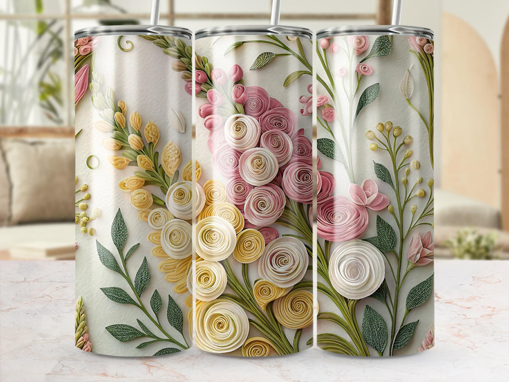 Quilled Flower Tumbler Wrap: Paper Filigree Sublimation Design (Digital Download)