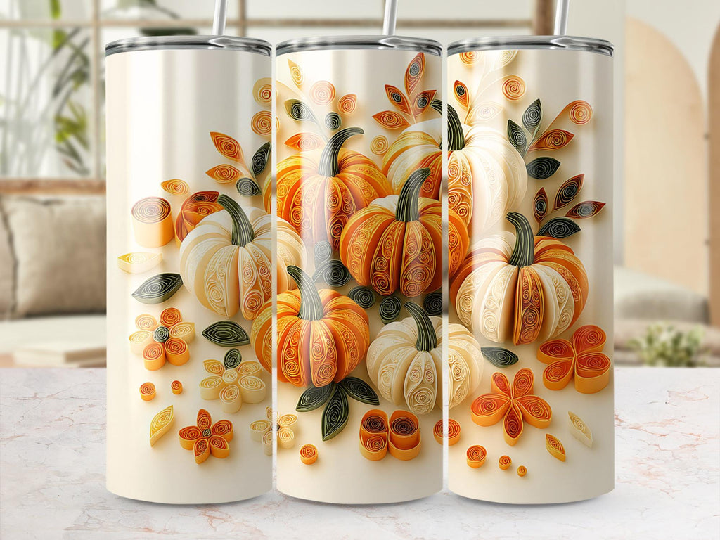 Quilled Pumpkin Tumbler Wrap: Autumn Sublimation Design (Digital Download)