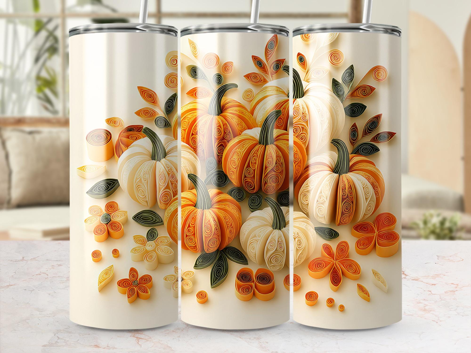 Quilled Pumpkin Tumbler Wrap: Autumn Sublimation Design (Digital Download)