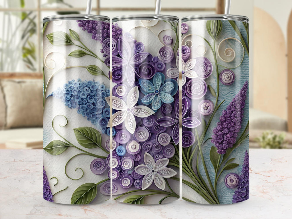 Lilac Floral Tumbler Wrap: Paper Quilling PNG (Digital Download)