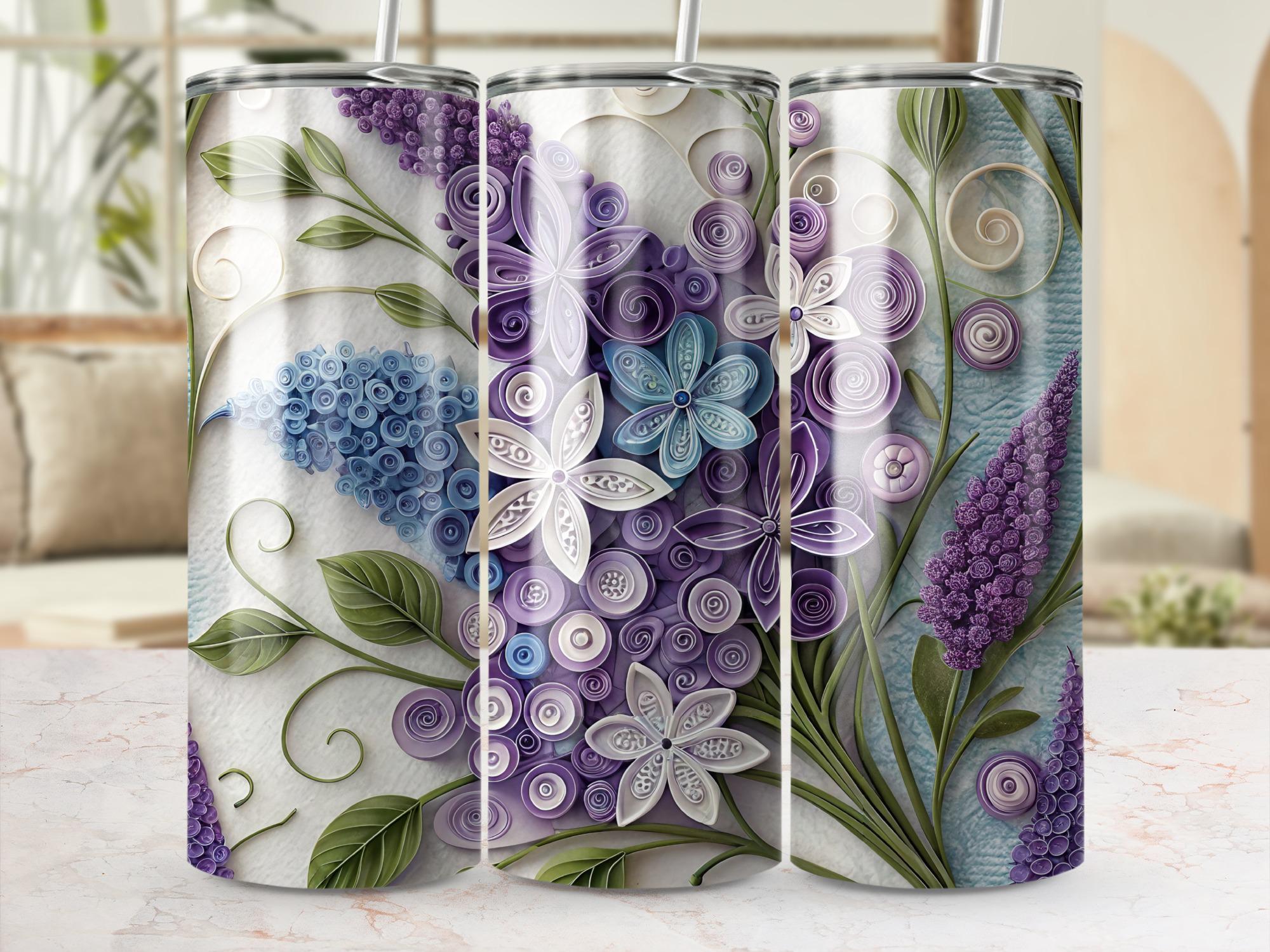 Lilac Floral Tumbler Wrap: Paper Quilling PNG (Digital Download)