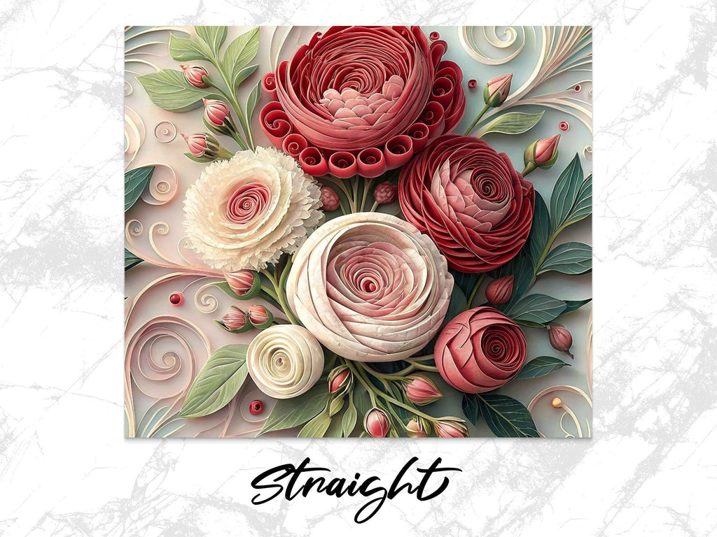 Quilled Roses Tumbler Wrap: Elegant Floral Sublimation Design (PNG Digital Download)