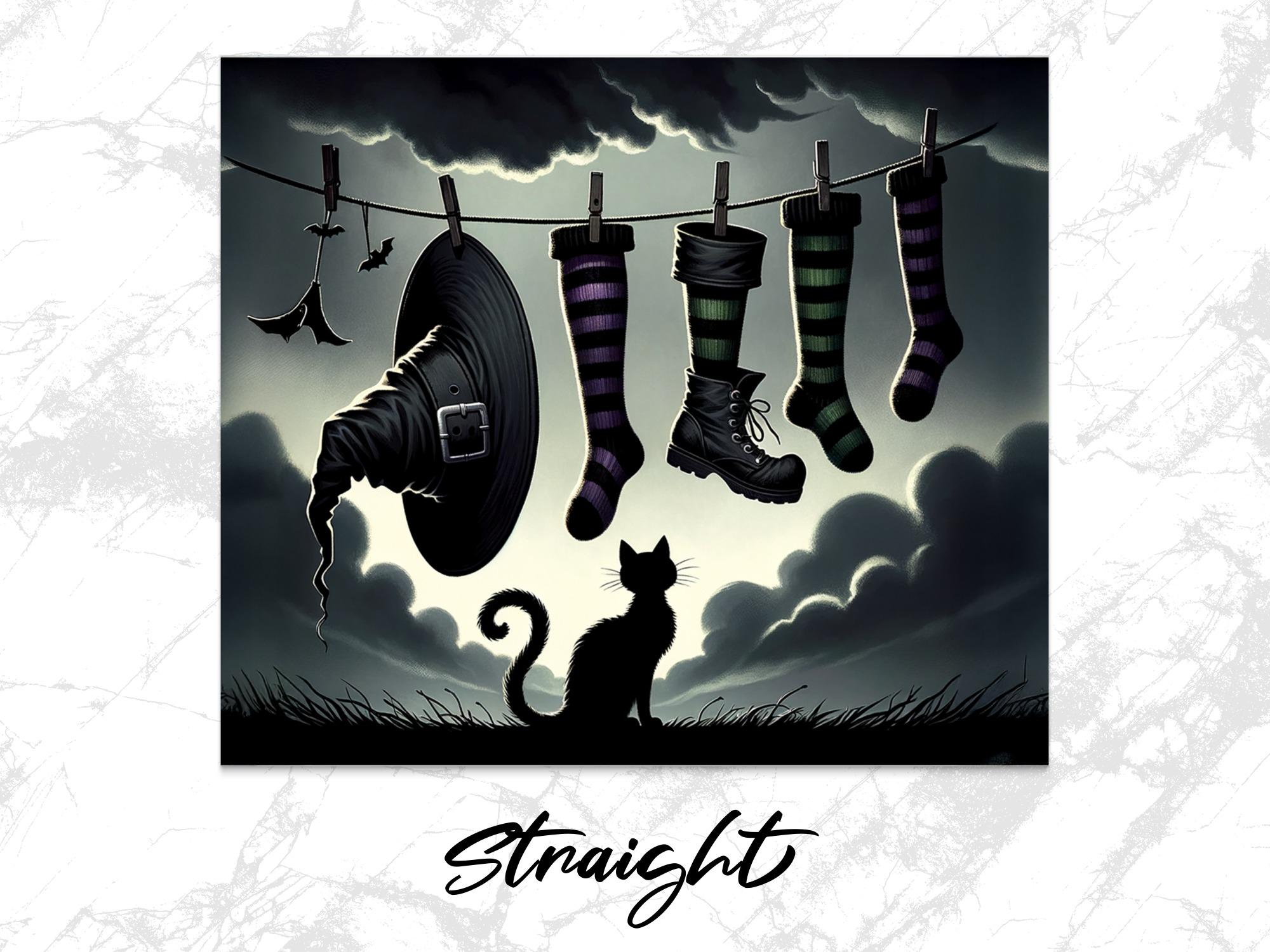 Spooky Halloween Tumbler Wrap: Witch Hat, Black Cat (Digital Download 20oz Skinny PNG File)
