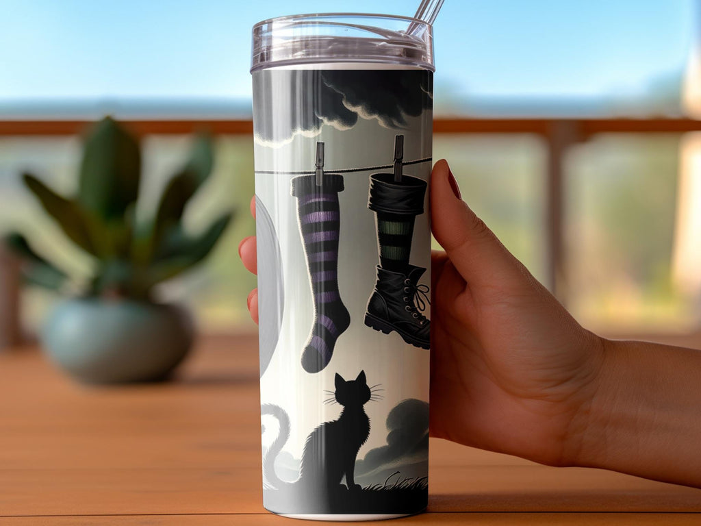 Spooky Halloween Tumbler Wrap: Witch Hat, Black Cat (Digital Download 20oz Skinny PNG File)