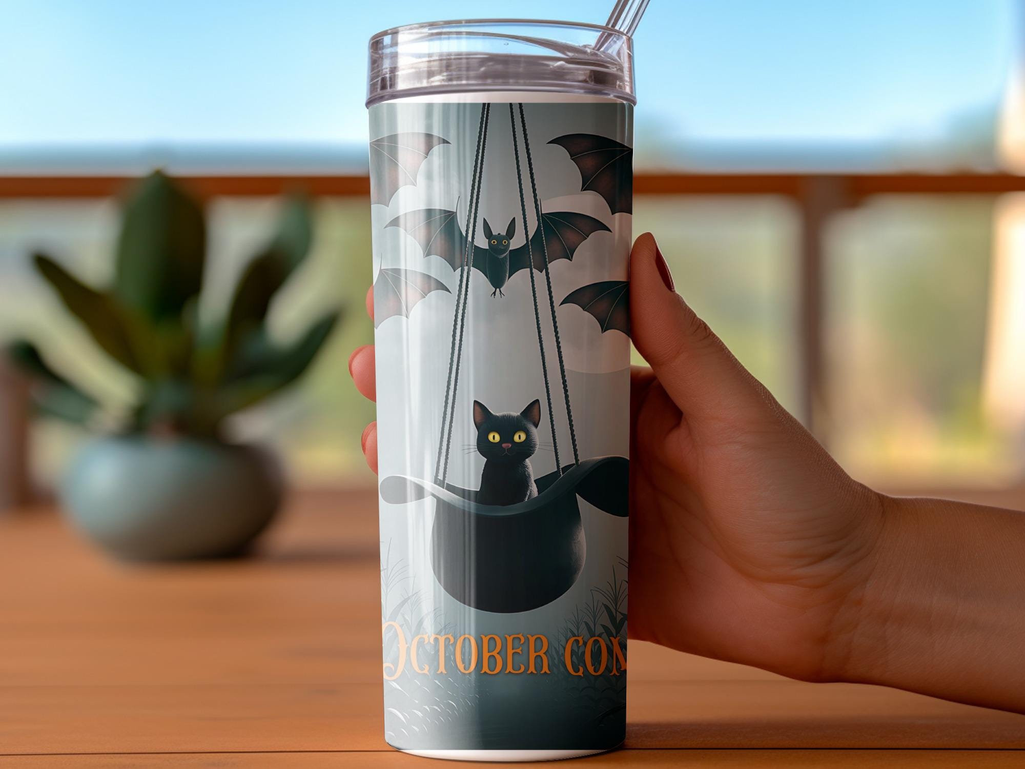 Black Cat Halloween Tumbler Wrap: Spooky 20oz Skinny Tumbler Design (Digital Download)