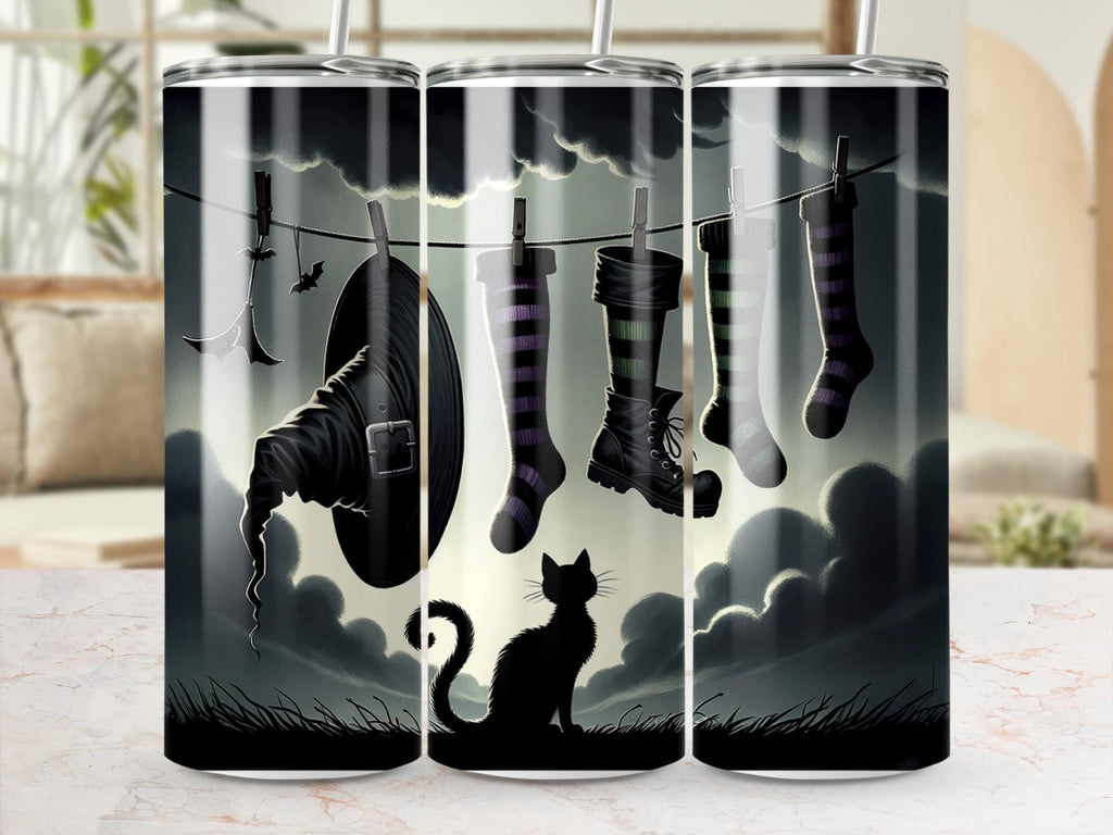 Spooky Halloween Tumbler Wrap: Witch Hat, Black Cat (Digital Download 20oz Skinny PNG File)