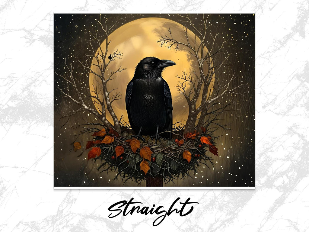 Raven Full Moon Tumbler Wrap: Autumn Bird PNG Design (Digital Download))