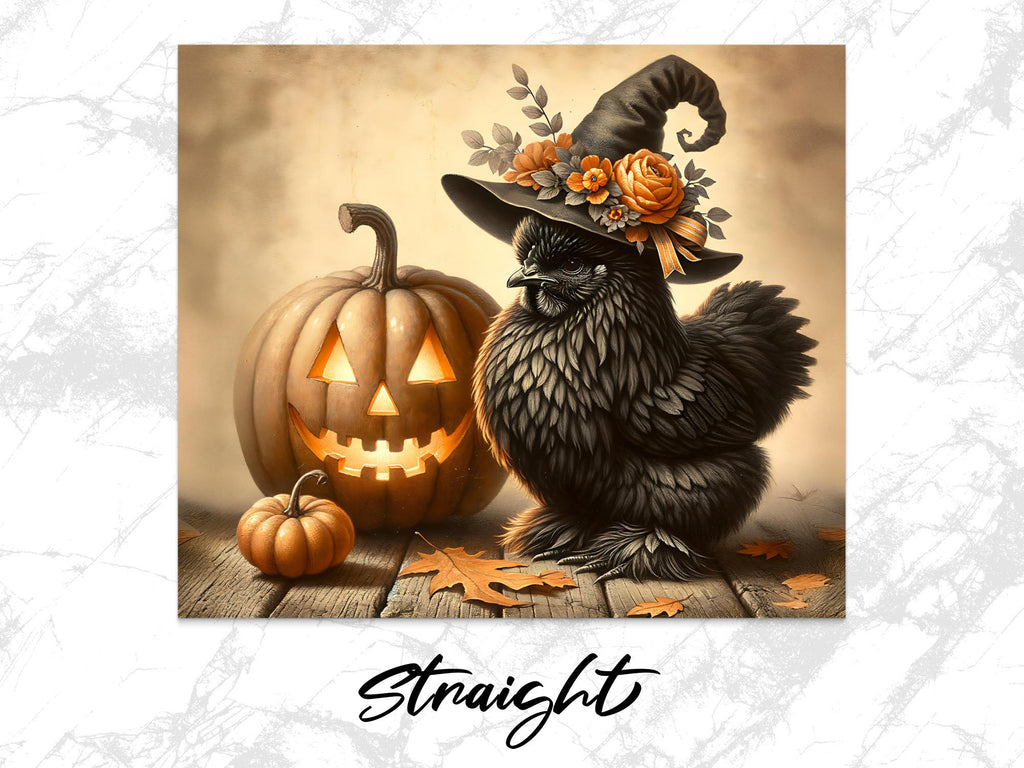 Silkie Chicken Witch Hat Tumbler Wrap: Spooky Halloween Design (Digital Download)