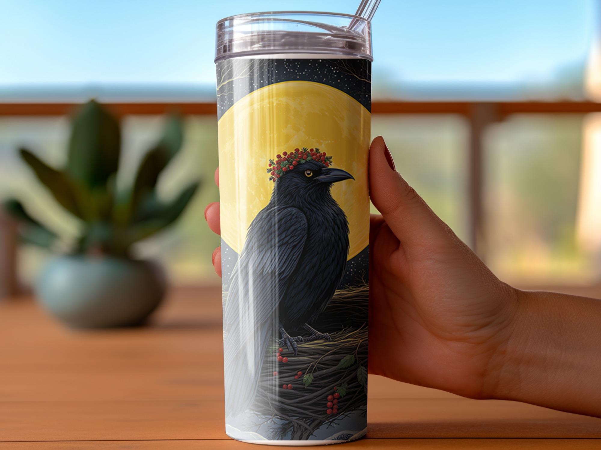 Raven Full Moon Tumbler Wrap: Winter Crow Sublimation (Digital Download)