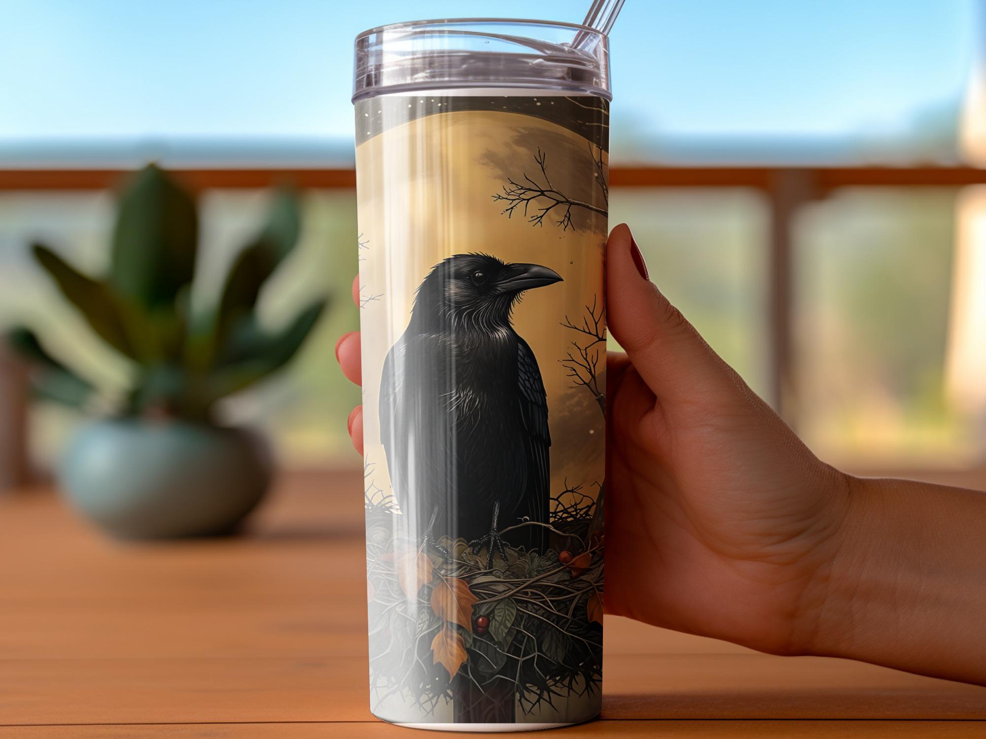 Raven Full Moon Tumbler Wrap: Autumn Bird PNG Design (Digital Download))