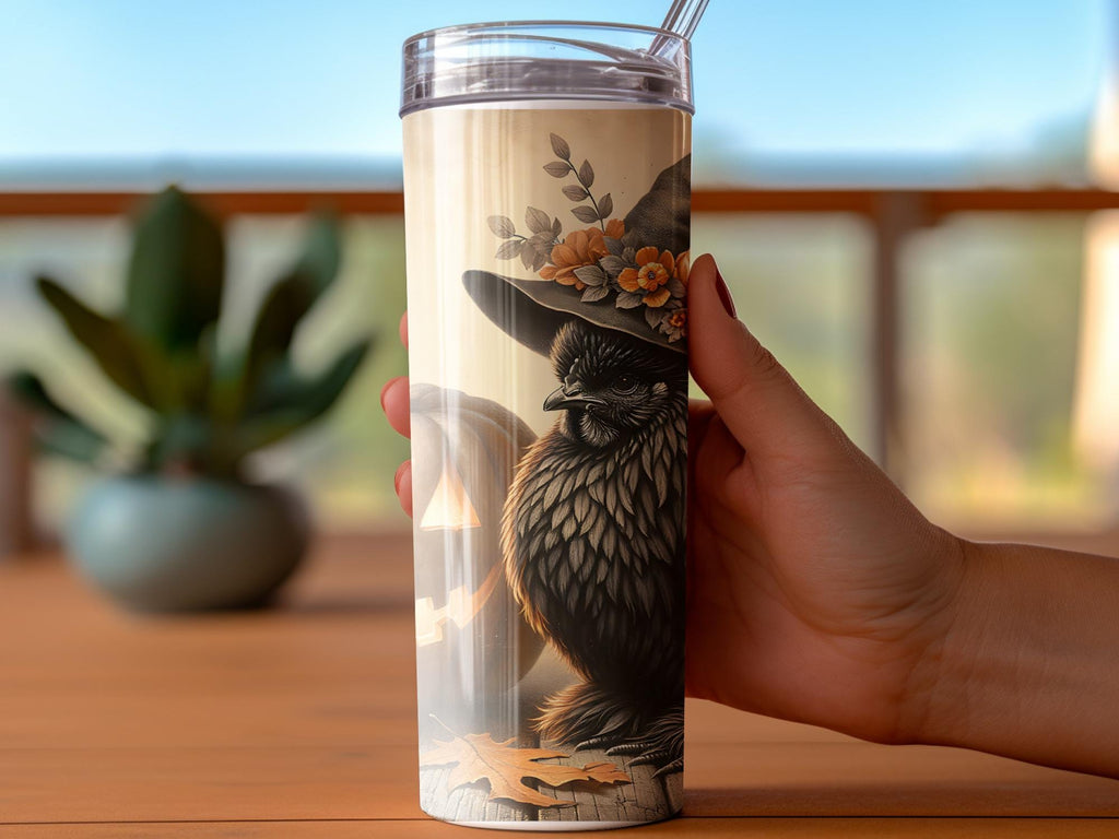 Silkie Chicken Witch Hat Tumbler Wrap: Spooky Halloween Design (Digital Download)