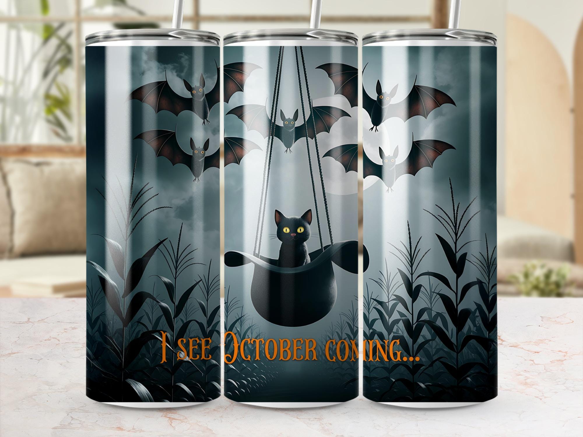 Black Cat Halloween Tumbler Wrap: Spooky 20oz Skinny Tumbler Design (Digital Download)