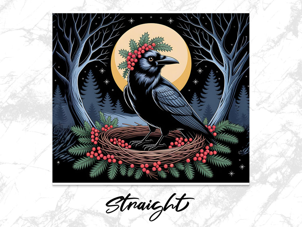 Raven Tumbler Wrap: Winter Forest Crow PNG (Digital Download)