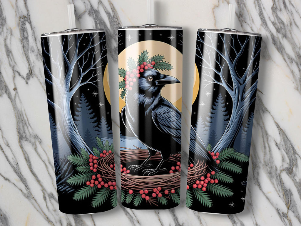 Raven Tumbler Wrap: Winter Forest Crow PNG (Digital Download)
